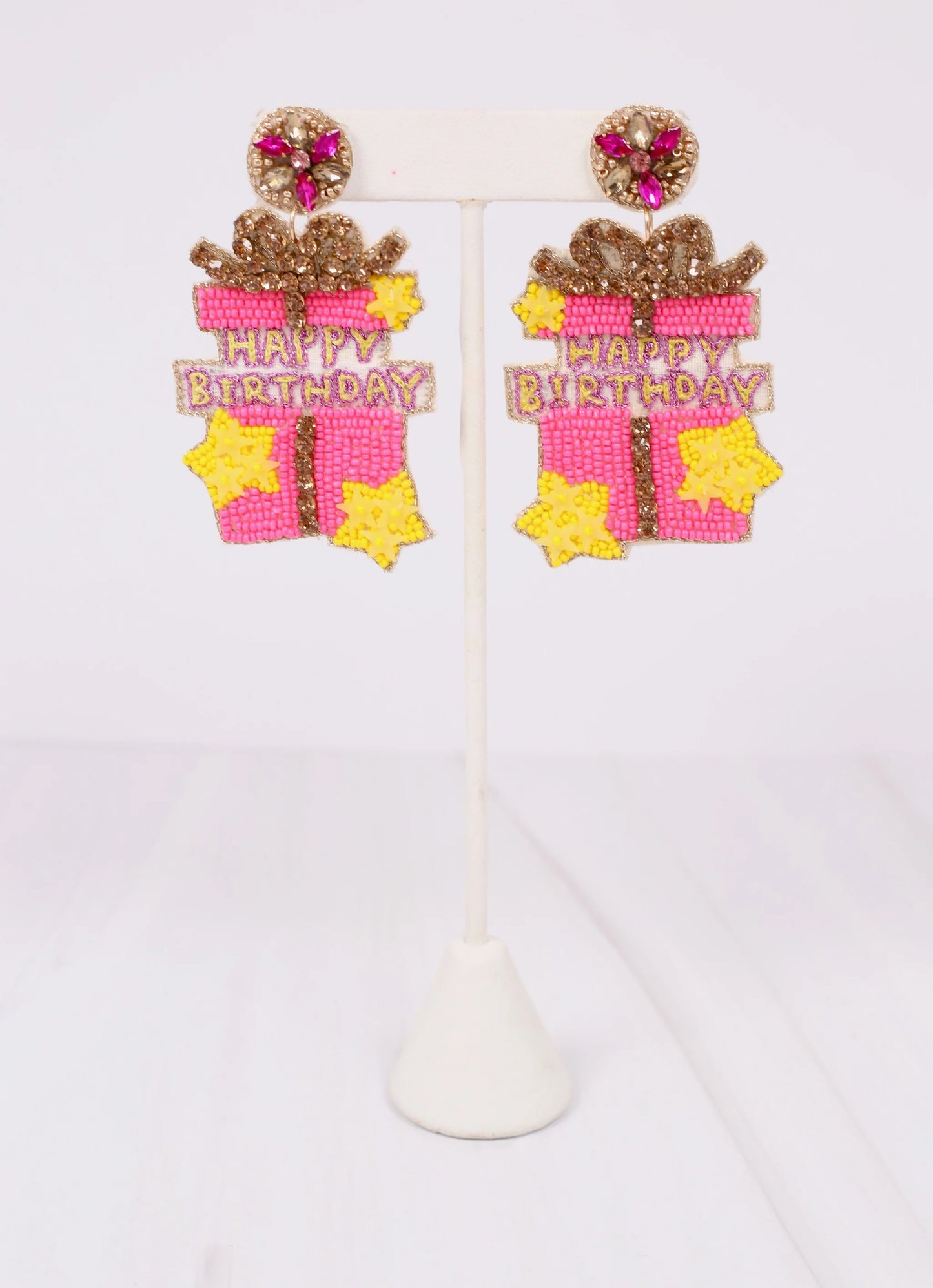 Happy Birthday Pink Embellished Earring