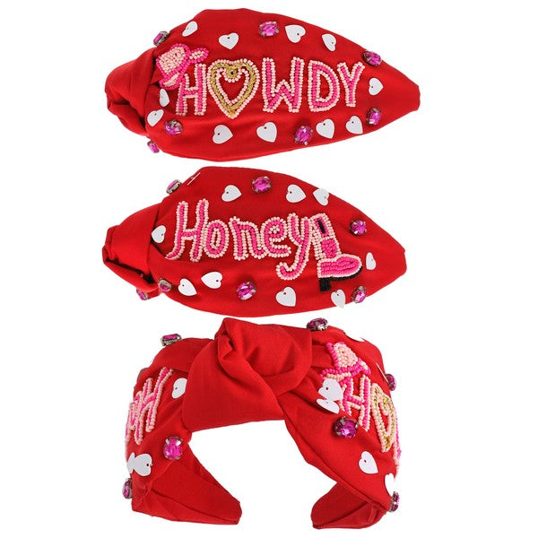 Western Howdy Honey Top Knotted Beaded Headband - Pink