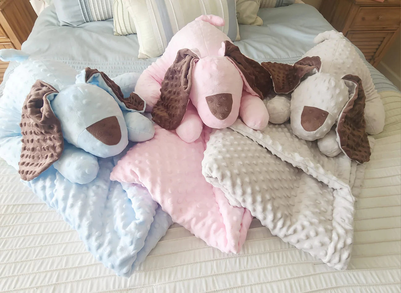 Blue Minky Dot Puppy Plush Toy