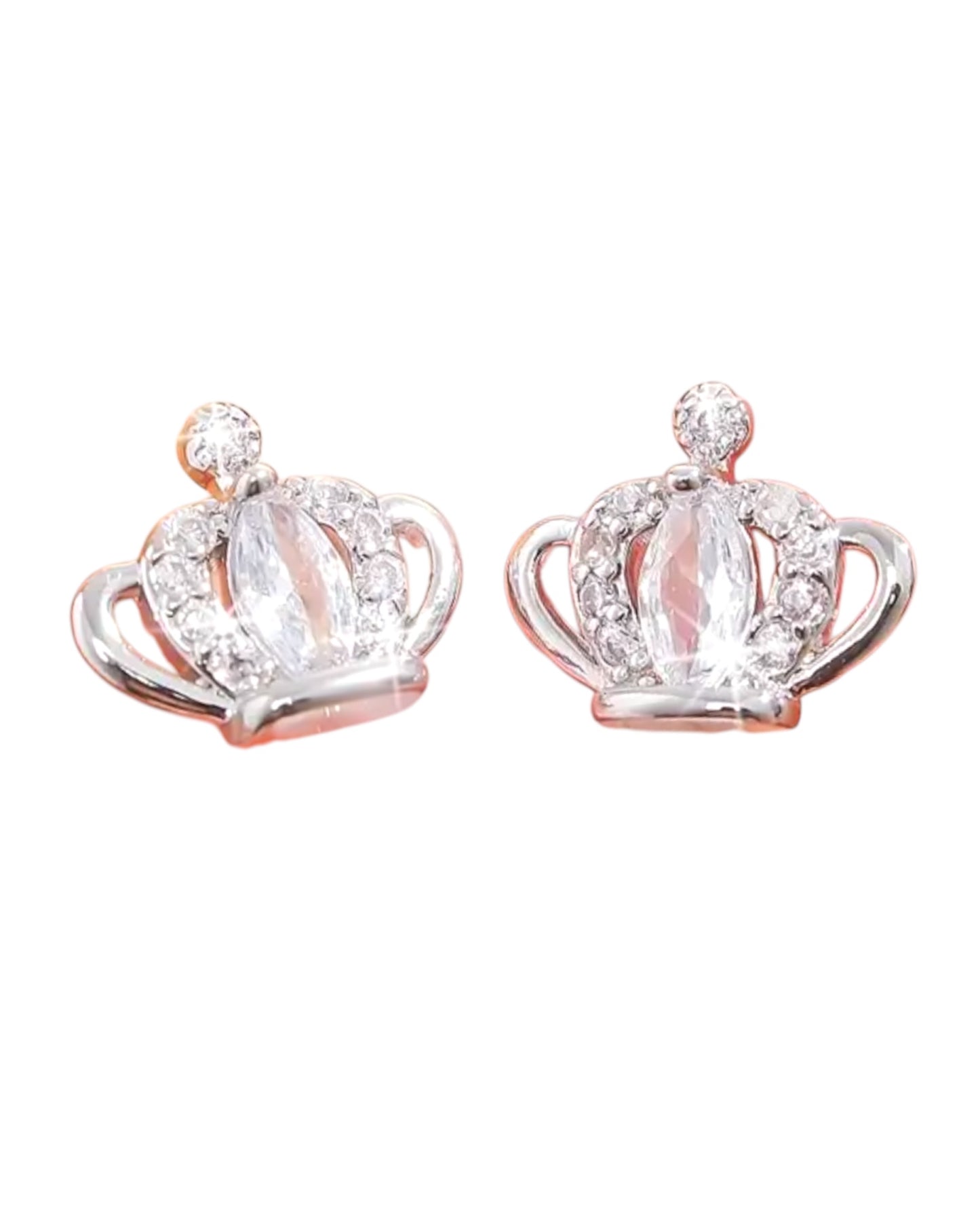 Diamond Crown Stud Earring - Silver