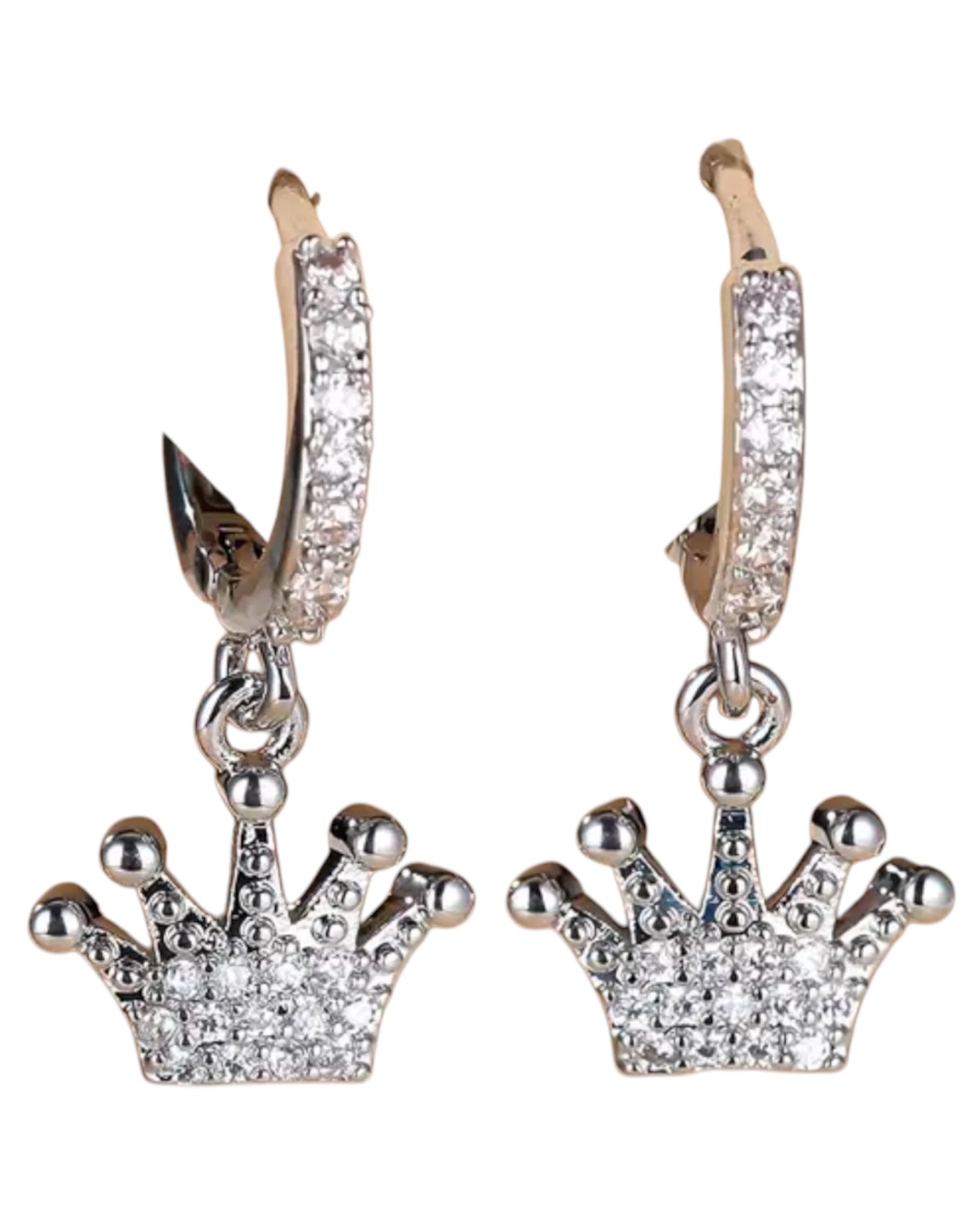 Silver Diamond Crown Stud Hoop Earring