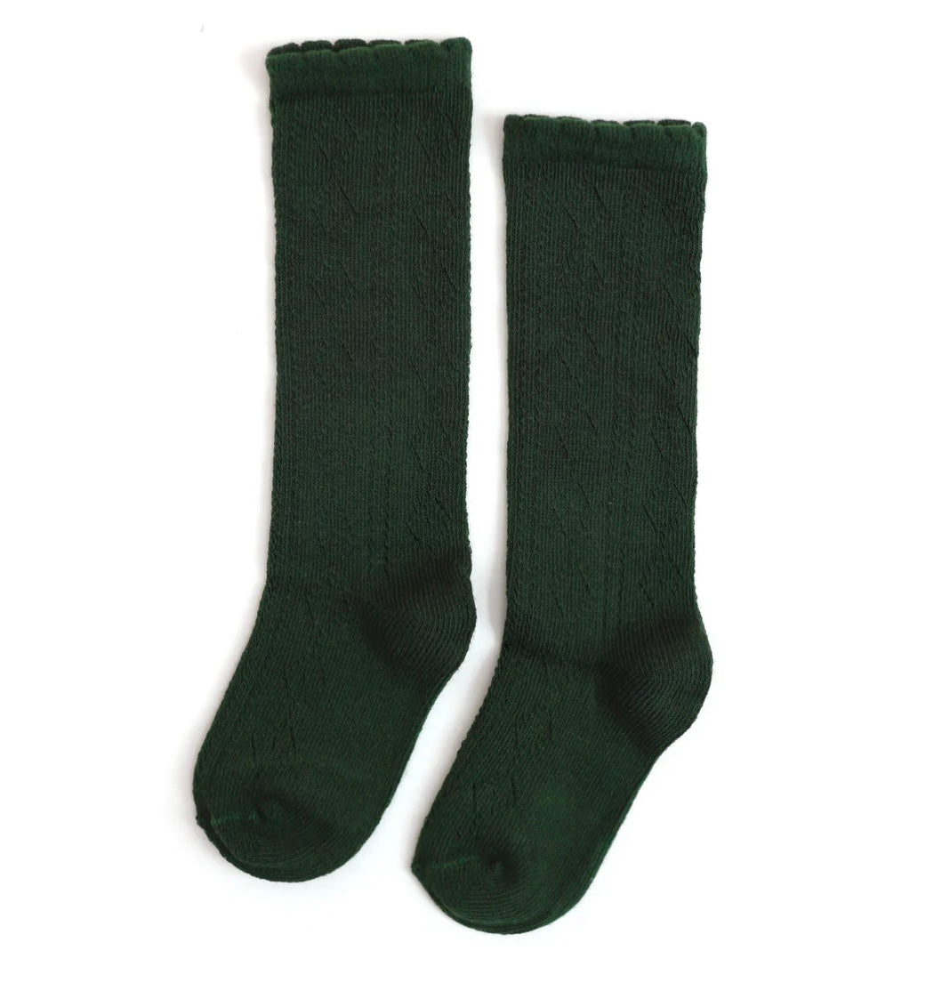 Scalloped Fancy Knee High Socks - Forest