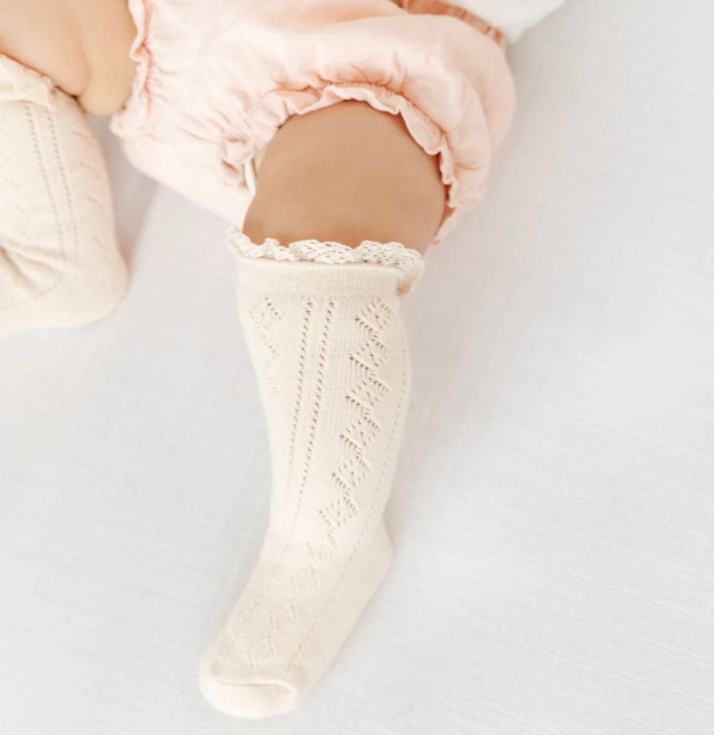 Vanilla Fancy Lace Top Knee High Socks