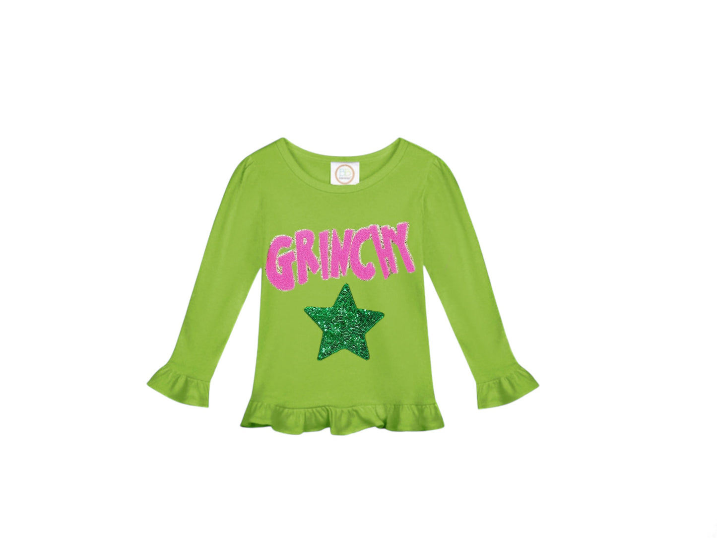 'Grinchy' Hot Pink Star Patch Long Sleeve Top - Green