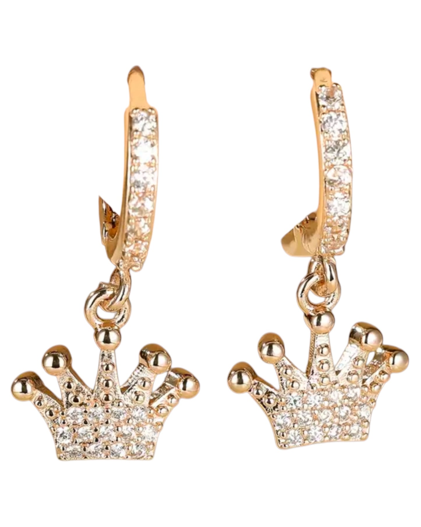 Gold Diamond Crown Stud Hoop Earring