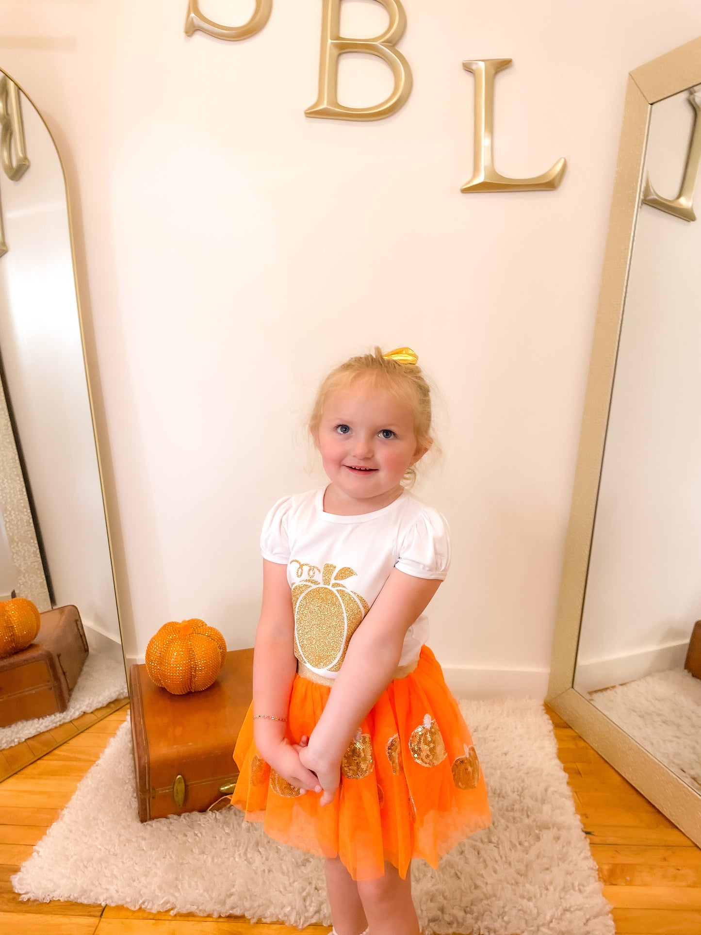 Gold Sparkle Pumpkin Puff Sleeve Top