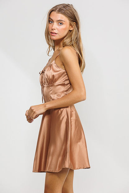 Satin Bow Dress - Mocha