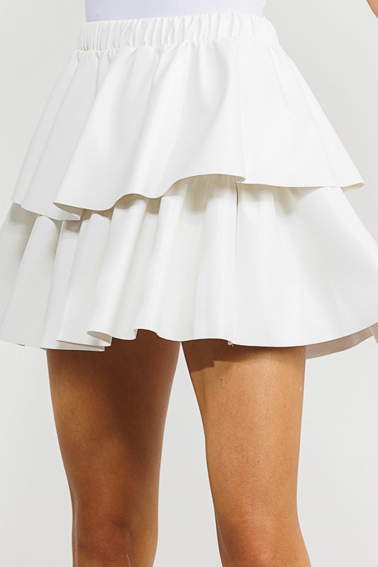 Carrie Tier Pleather Skirt - Ivory