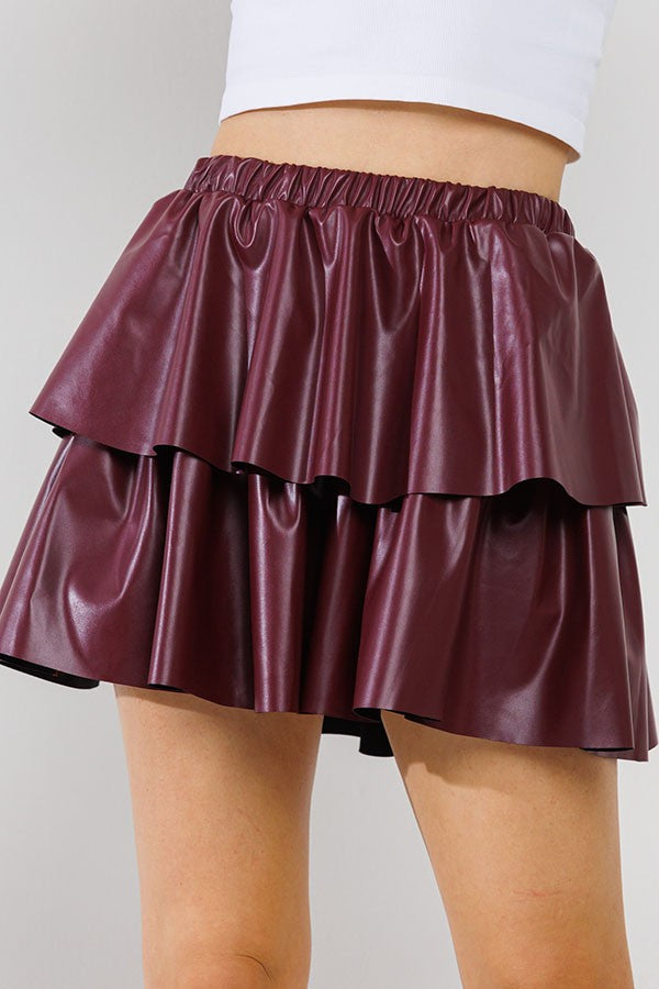 Carrie Tier Pleather Skirt - Ivory