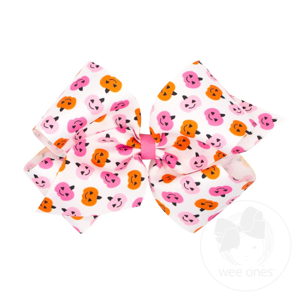 King Halloween-themed Pink Jack-O-Lantern Printed Grosgrain Hair Bow