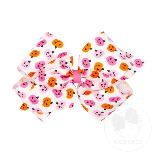 King Halloween-themed Pink Jack-O-Lantern Printed Grosgrain Hair Bow