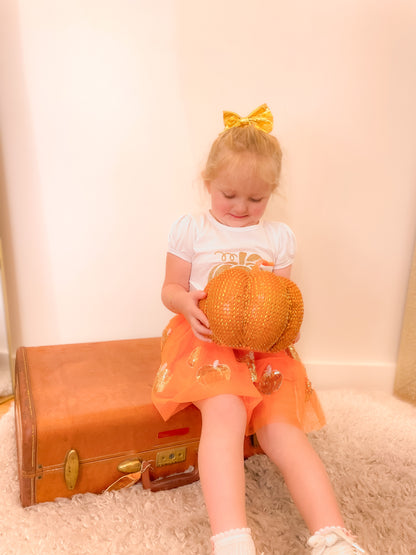 Gold Sparkle Pumpkin Puff Sleeve Top