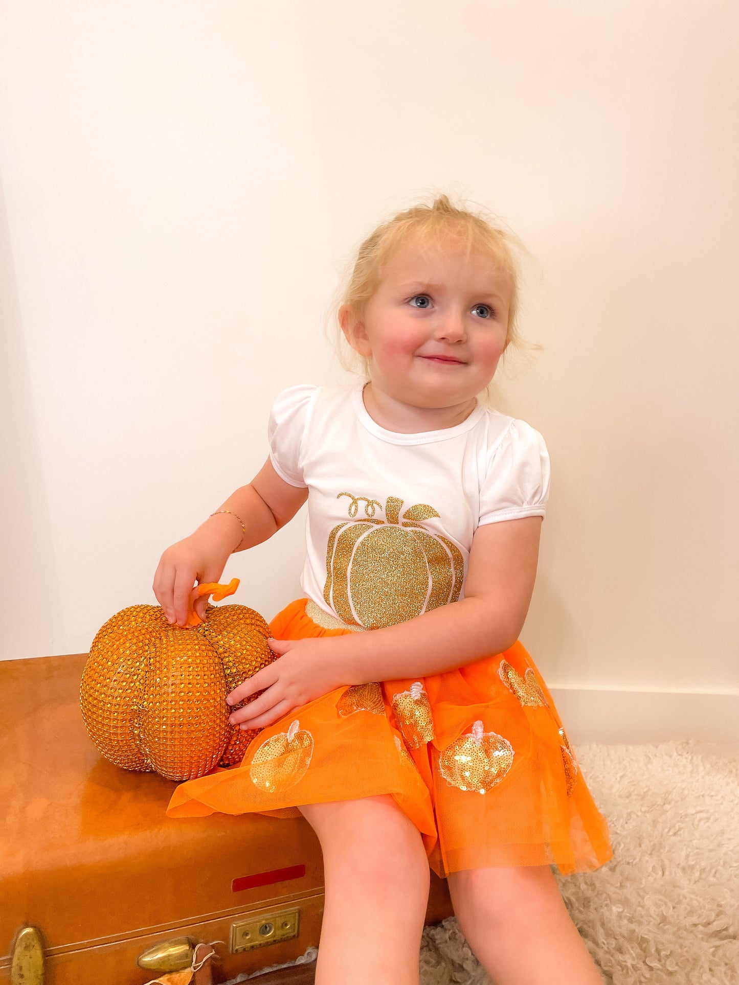 Gold Sparkle Pumpkin Puff Sleeve Top