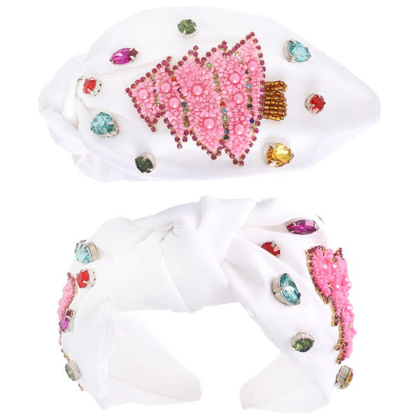 Jeweled Christmas Tree Knotted Headband