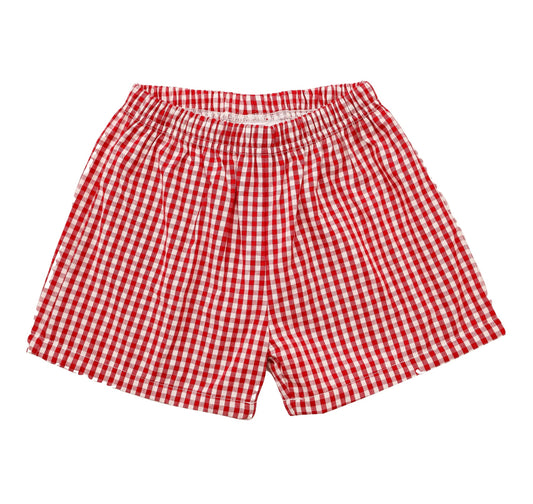 Smocked Gingham Shorts - Red