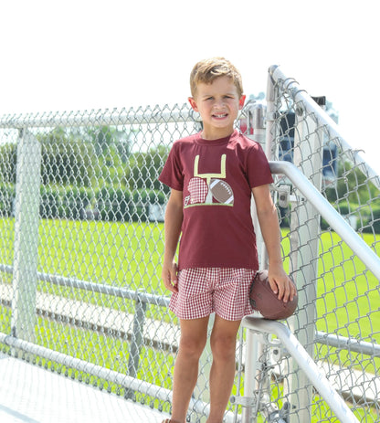 Smocked Gingham Shorts - Maroon