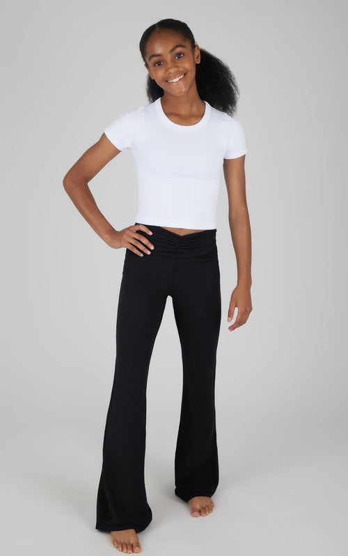 Girls Fitted Flare Ruching Waist Pant - Black