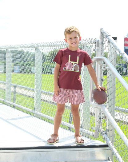 Smocked Gingham Shorts - Maroon