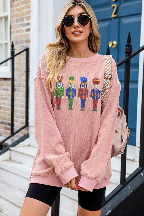 Nutcracker Sequin Round Neck Sweatshirt