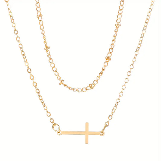 Double Layer Cross Pendant Necklace