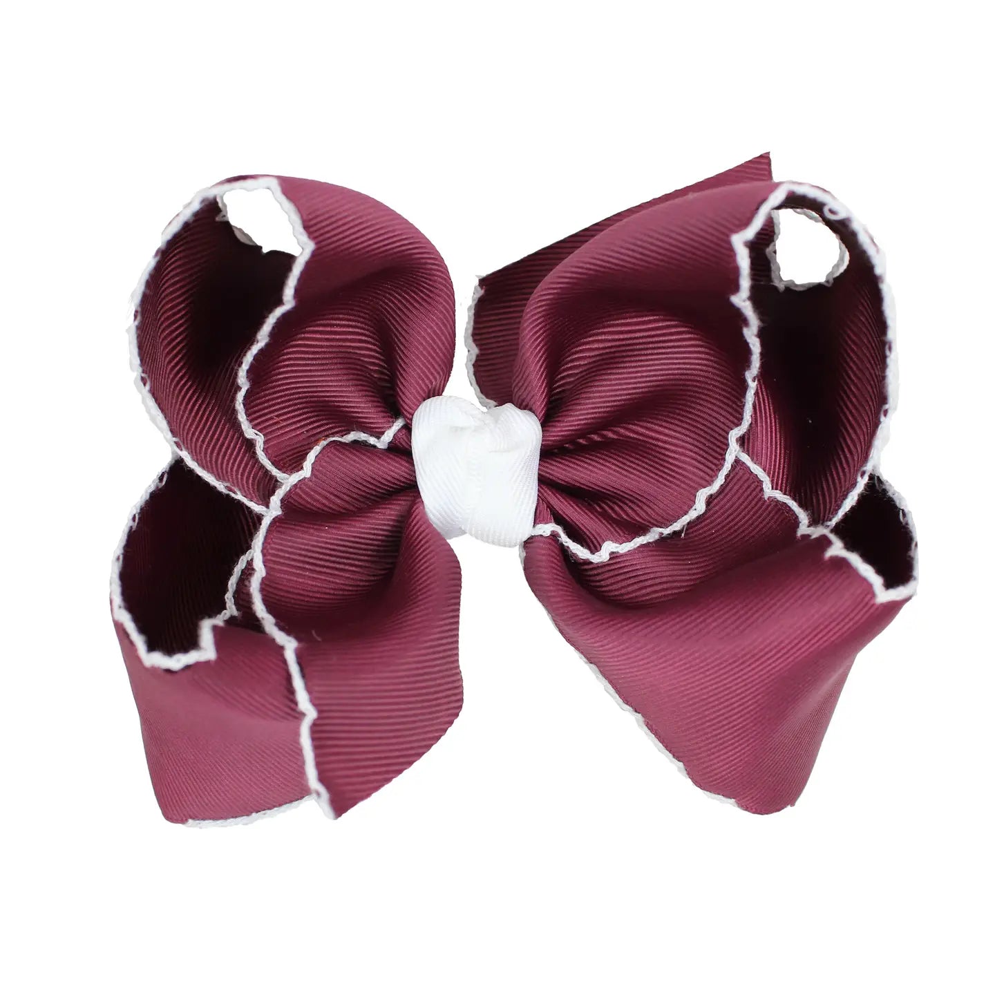 Crochet Edge Bow - Maroon/ White