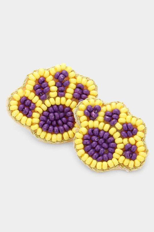 Purple/ Gold Tiger Paw Seed Bead Earrings