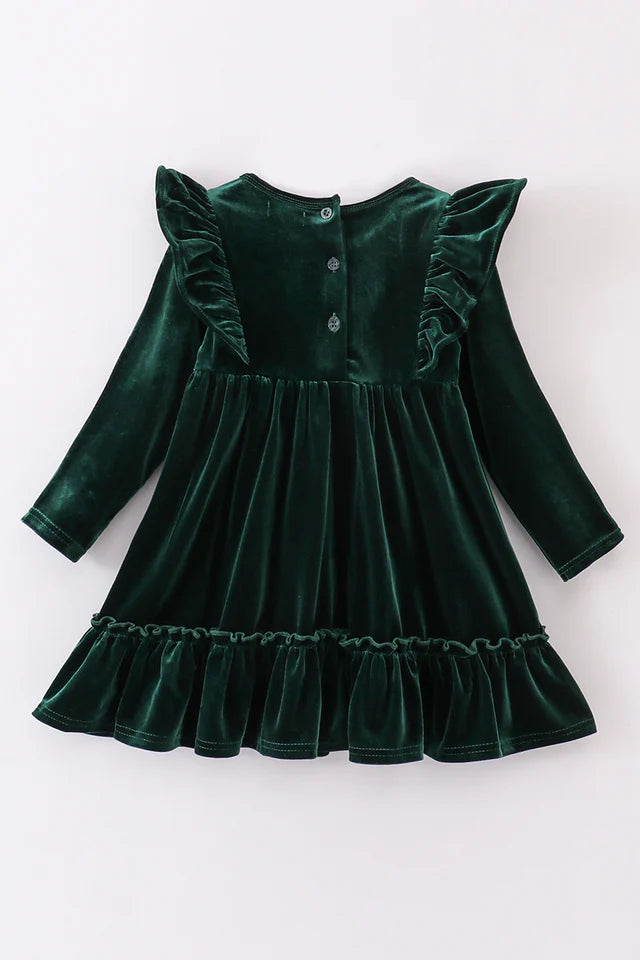 Christmas Tree Green Velvet Ruffles Twirl Dress