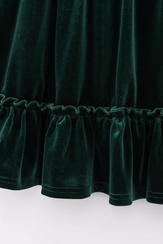 Christmas Tree Green Velvet Ruffles Twirl Dress