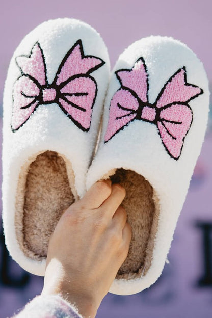 Pink Bow Sherpa Slippers