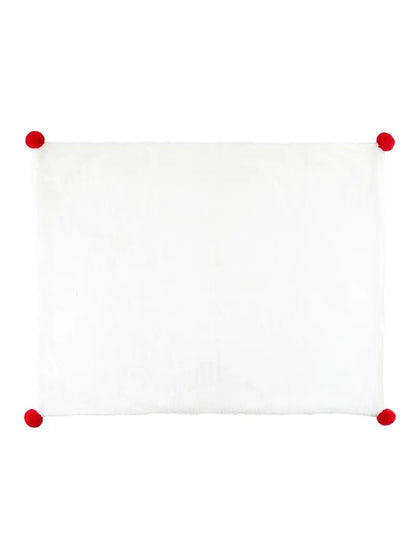 White and Red Plush Pom Pom Blanket