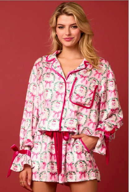 Santa Baby, Pink Velvet Bows Pajama Set