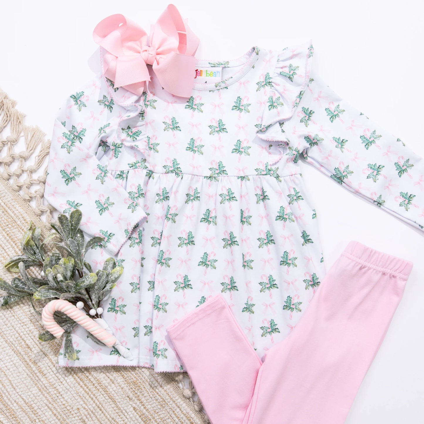 Pink Bows and Mistletoes Pants Set