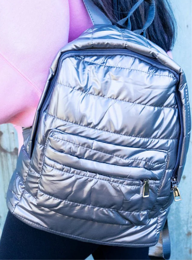 Metallic Puffer Backpack - Charcoal