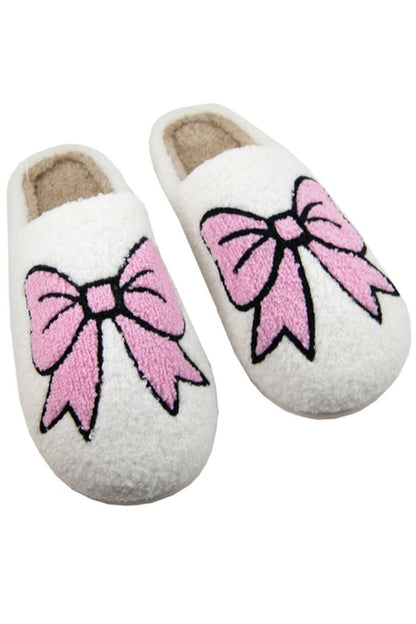 Pink Bow Sherpa Slippers