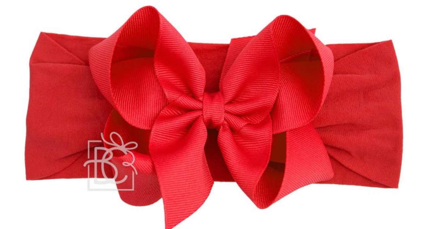 Pantyhose Headband With Classic Grosgrain Bow - Pink