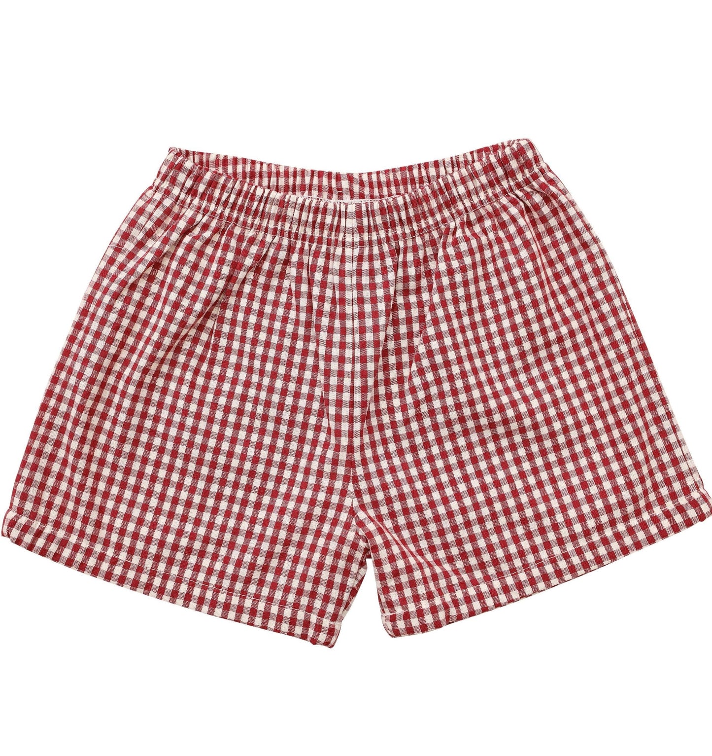 Smocked Gingham Shorts - Maroon