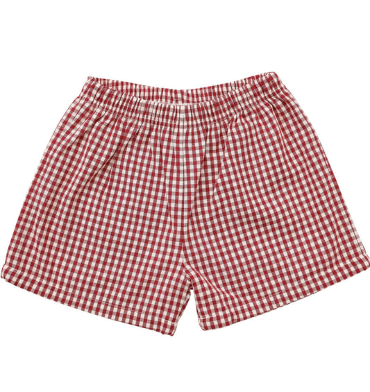 Smocked Gingham Shorts - Maroon