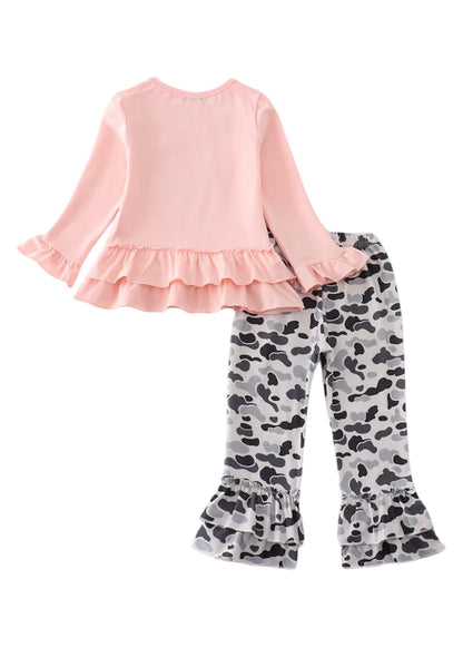 Pink Camo Santa Flutter Sleeve & Flare Pant Set