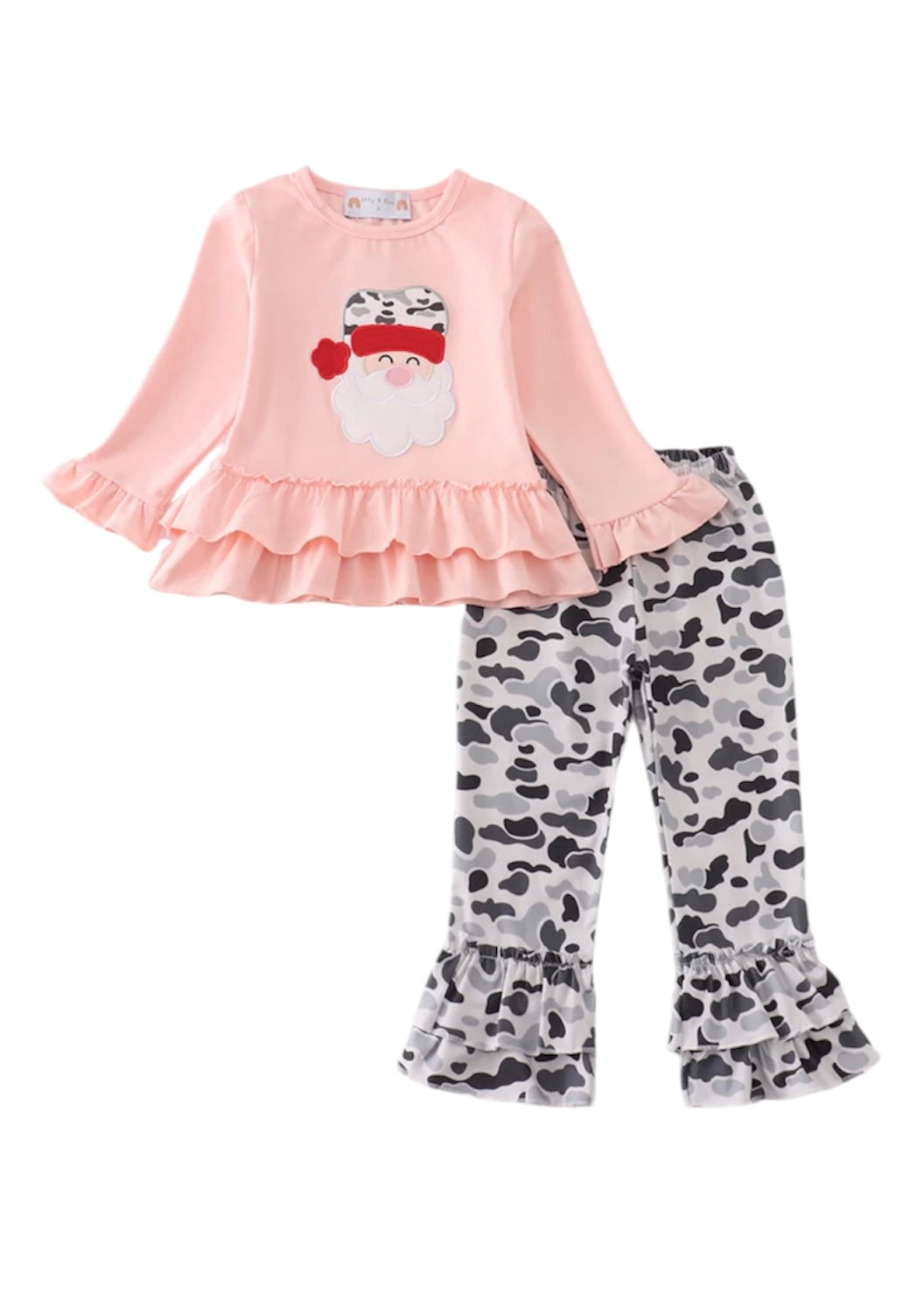 Pink Camo Santa Flutter Sleeve & Flare Pant Set