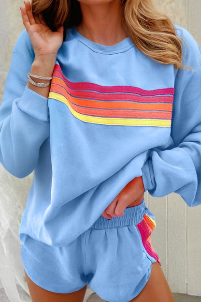 Black Multicolor Stripe Sweat Set