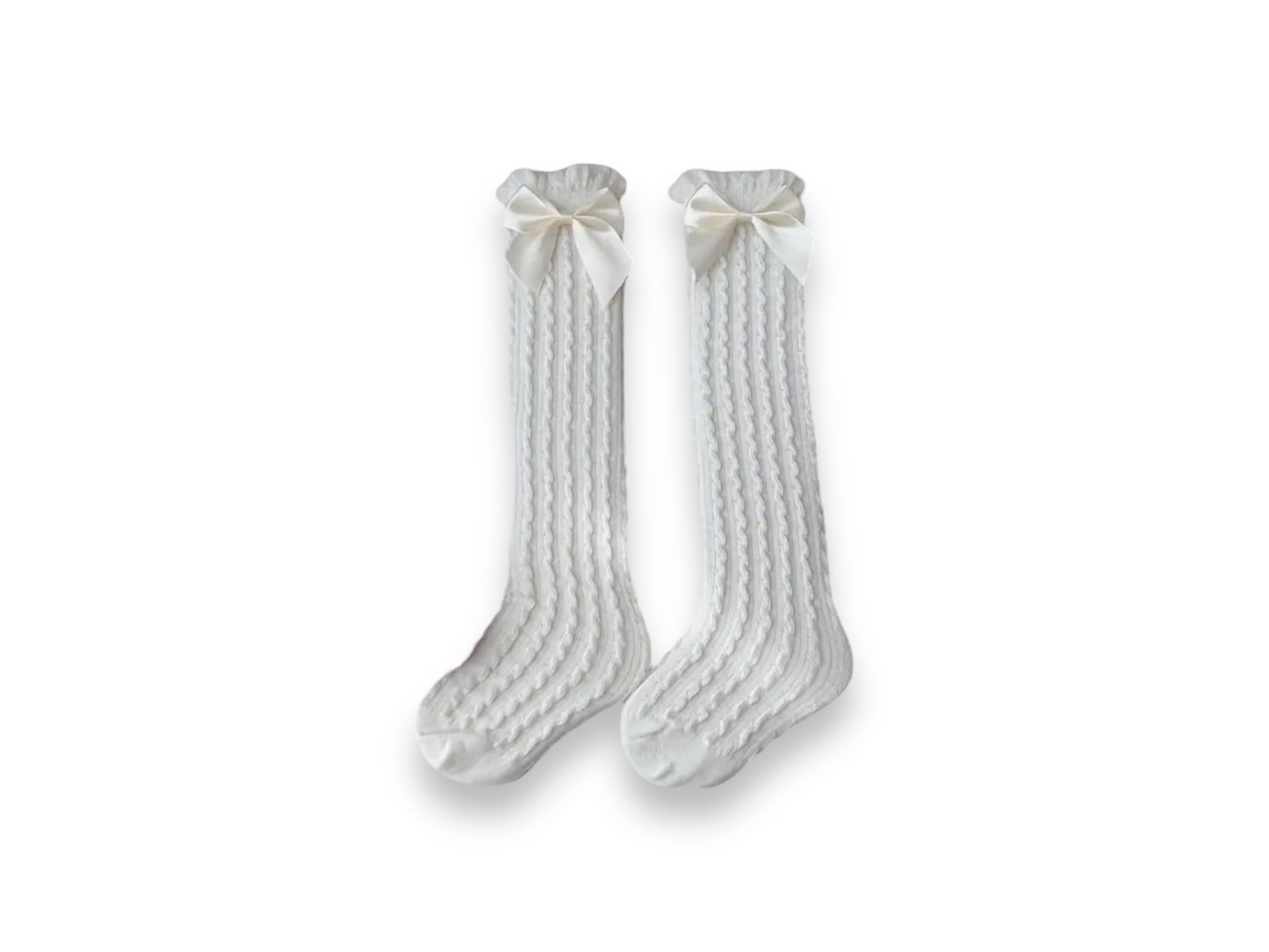 Classic Ivory Knotbow Ribbed Knee High Stocking