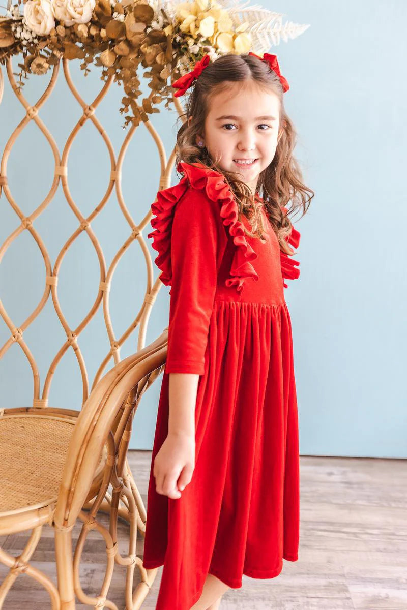 Rudolph Red Velvet Ruffles Twirl Dress