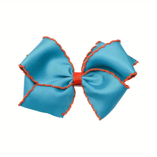 Crochet Edge Bow (teal & orange)