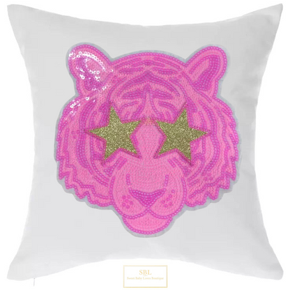 Hot Pink Tiger Sequin Mascot Throw Decor Pillow