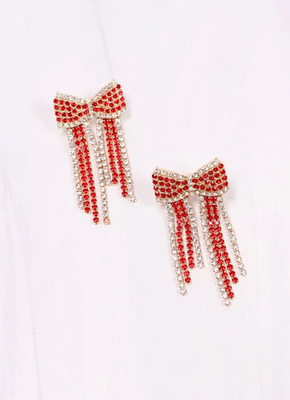 Kristina Bow Fringe Earring - Red