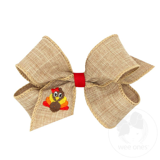 King Linen Hair Bow with Turkey Embroidery