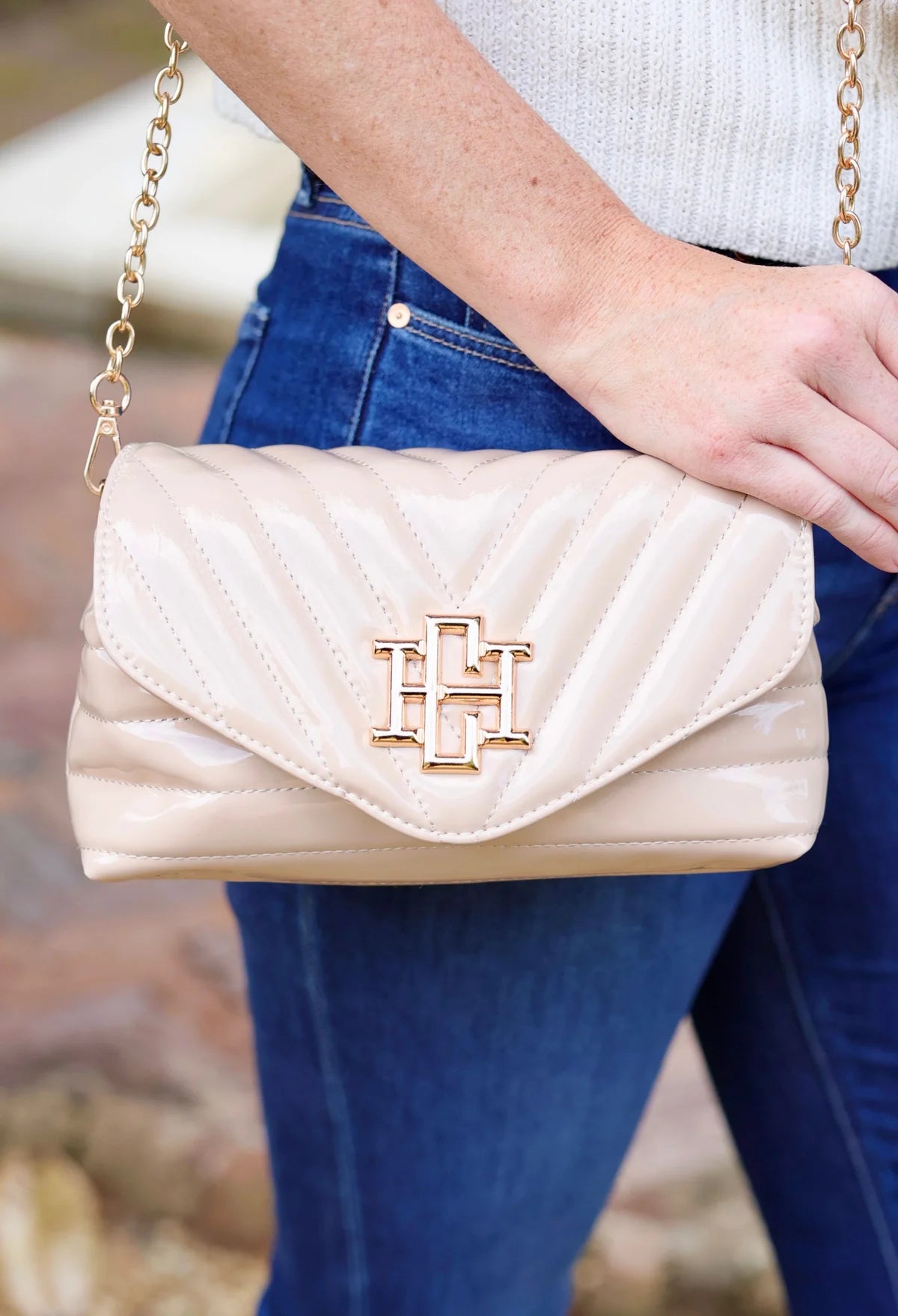 Brandy Cream Patent Crossbody Bag