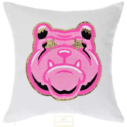 Bulldog Sequin Mascot Throw Decor Pillow