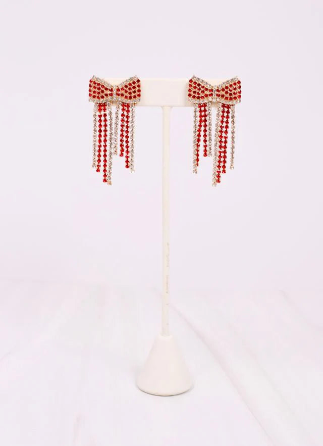 Kristina Bow Fringe Earring - Red