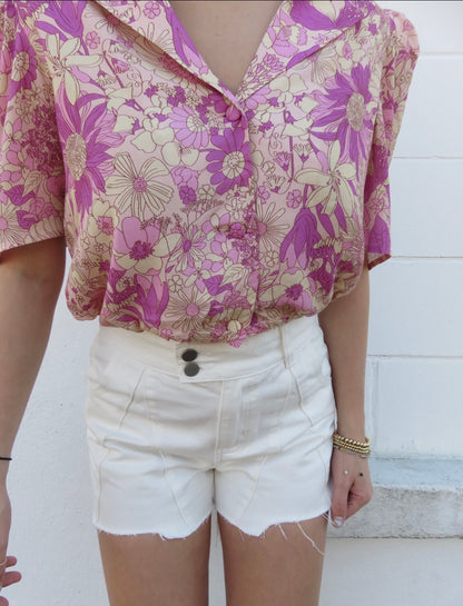 Double Button White Denim Shorts